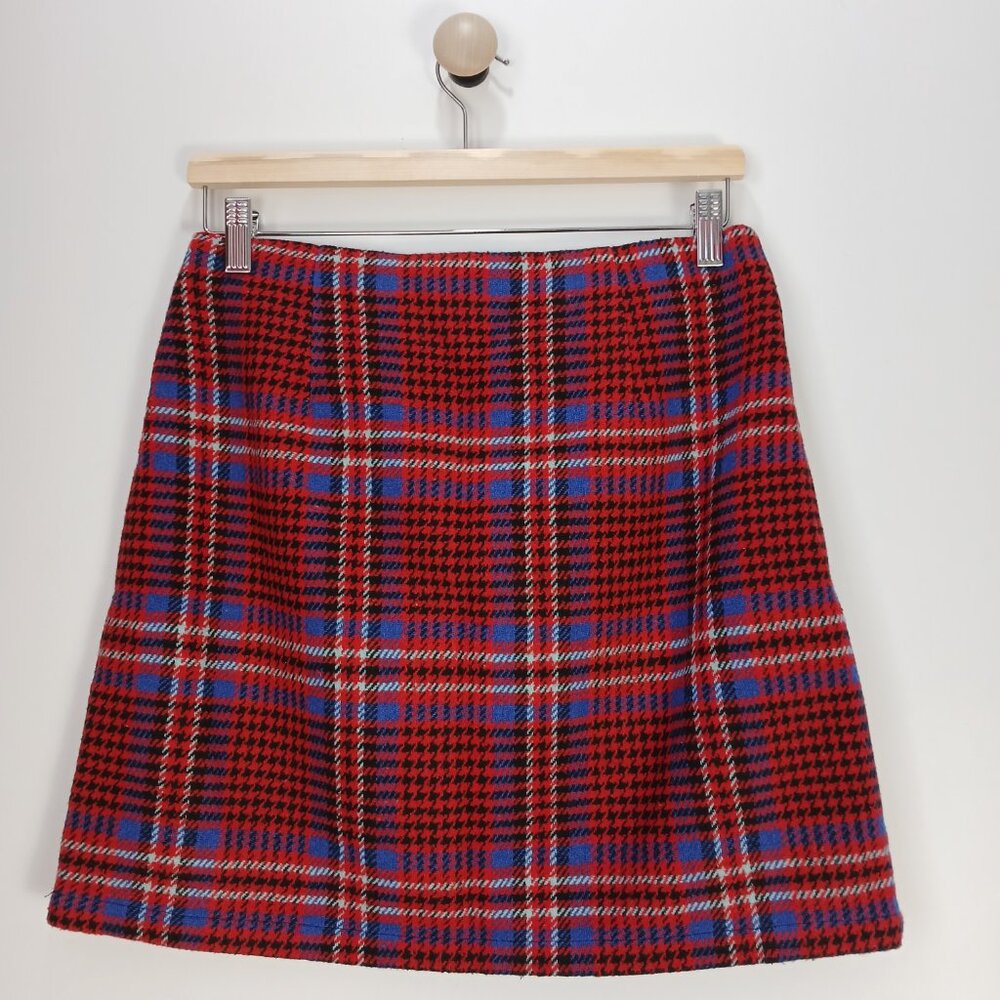 Red Plaid Mini Skirt Women Medium Twik Simons Zip Front Punk Preppy - Picture 5 of 8